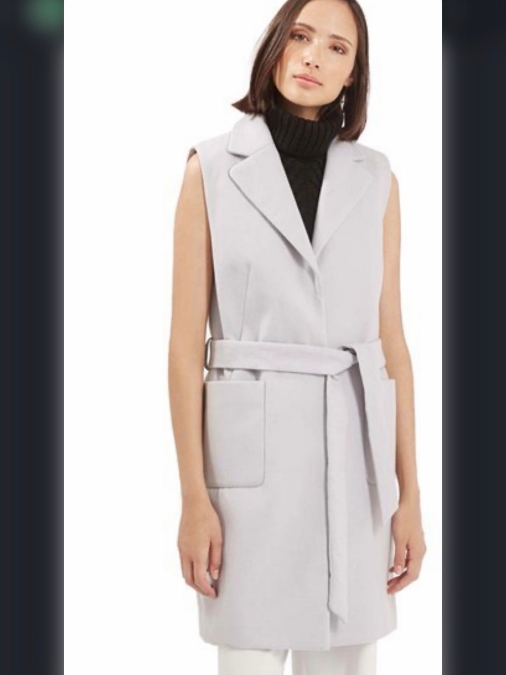 Topshop Light Gray Sleeveless Belted Vest Coat